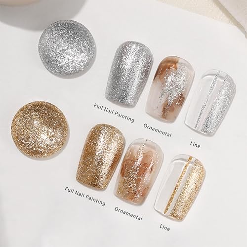 SMAILXIIYUE Glitter Gel Nail Polish Set - Silver, Gold & Champagne High Density Platinum Canned Drawing Gel for Nail Art