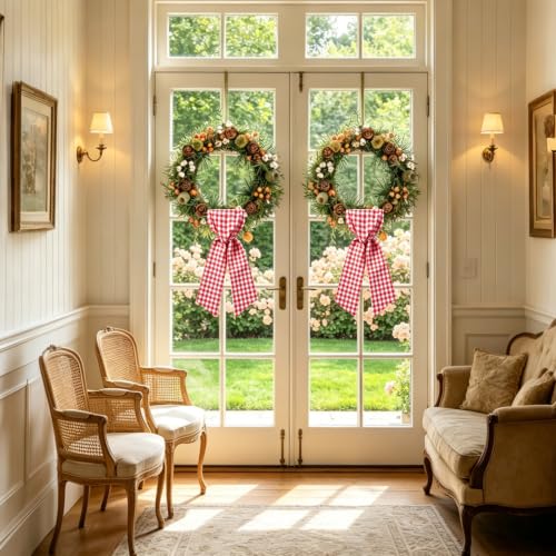 54" Red & White Gingham Wreath Sash - 2 Pack for All Seasons