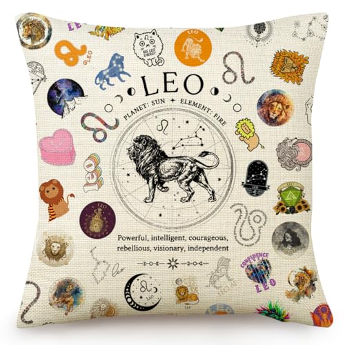 Leo Zodiac Throw Pillow Cover 18x18, Astrology Gift for Women