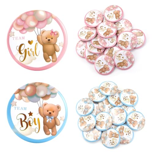 30 Gender Reveal Pins - 1.5 Inch Cute Bear Design for Team Boy or Girl
