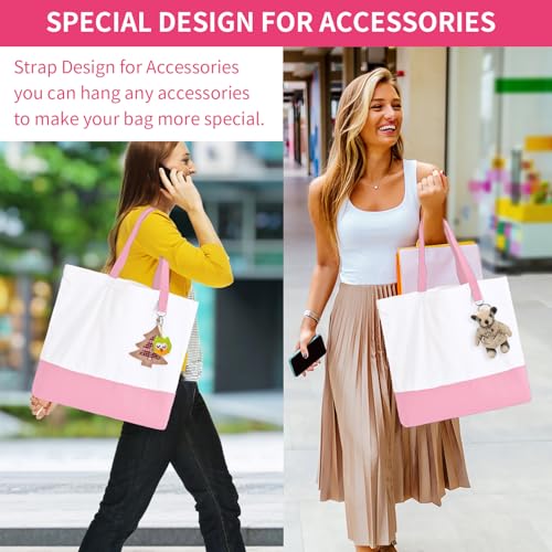 Large Pink Canvas Tote Bag with Zipper - Reusable Grocery & DIY