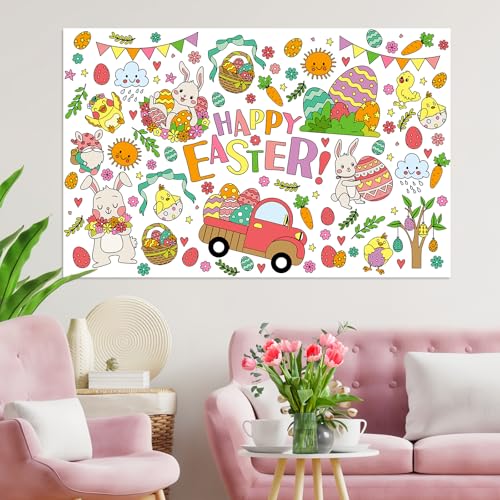 Giant Easter Coloring Poster & Tablecloth - 53x33 Inch Jumbo DIY Banner