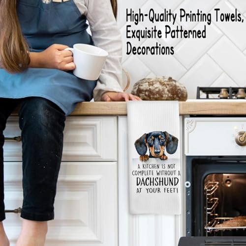 Funny Dachshund Kitchen Towels Waffle Weave Soft Dishcloths