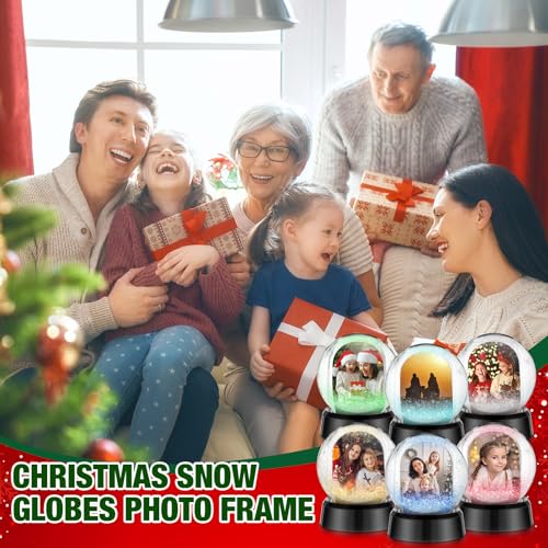 Suzile 12 Pcs Photo Snow Globes Double Sided Clear Plastic Frame - Snowflake Sequin Balls