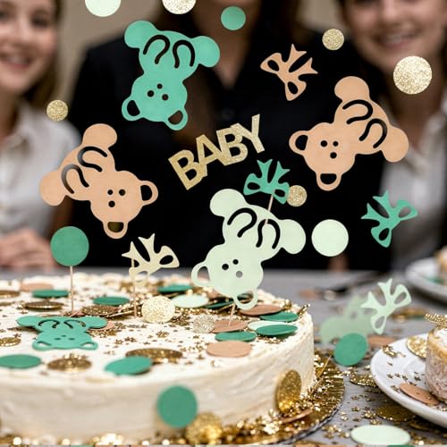 132 Pcs Bear Confetti for Baby Showers & Parties - Cream & Brown