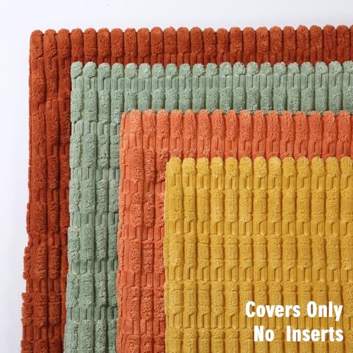 Breling Set of 4 Boho Striped Corduroy Throw Pillow Covers 18x18