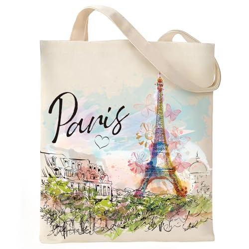VeloKomo Paris Travel Canvas Tote Bag - Large Reusable Shopping Handbag
