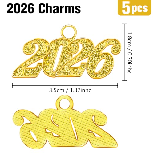 Gold 2026 Graduation Tassel Charms - 5 Pack for Caps & Decor