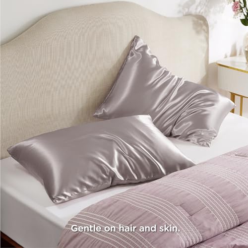 Bedsure Satin Pillowcase Set, Queen 20x30 with Zipper - Dusty Rose (2 Pack)
