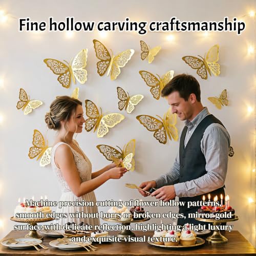 24Pcs 3D Gold Butterfly Wall Decor - Removable DIY Stickers