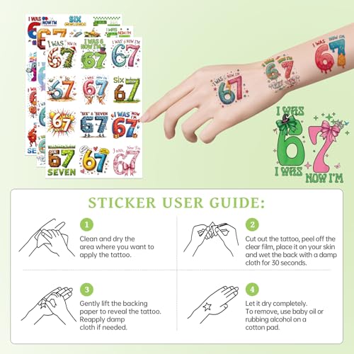 6 7 Meme Temporary Tattoos - 6 Sheets Funny Six Seven Birthday Party Favors