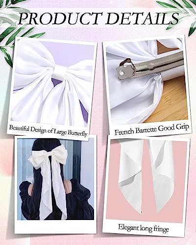 JELIEE 4 Pcs Silky Satin Hair Bows with Long Tails and Metal Clips