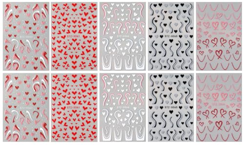 Valentine's Day Heart Nail Art Stickers 10 Sheets Self-Adhesive Decals