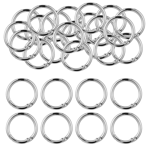 40 Pack 0.5 Inch Round Buckle Clips, Metal Spring O Rings Silver Carabiner Clips Keychain Snap Hook Zinc Alloy Keyring Buckle for Bag Purse Craft DIY