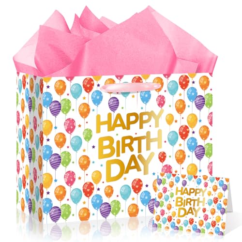 Colorful Balloon Gift Bag with Tissue Paper & Card | Happy Birthday