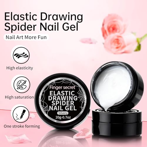 Finger Secret White Spider Nail Gel Kit - 20g Elastic Drawing Line Paint with Brush