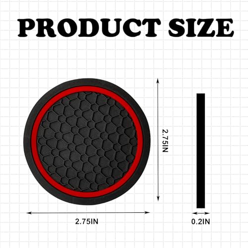 Car Cup Holder Coasters - 4 PCS Non-Slip Silicone Insert Pads (Black/Red)