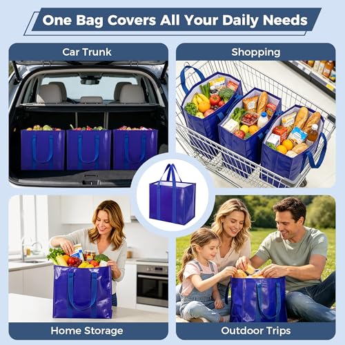 WISELIFE Reusable Grocery Bags - 33L Foldable & Waterproof Shopping Totes