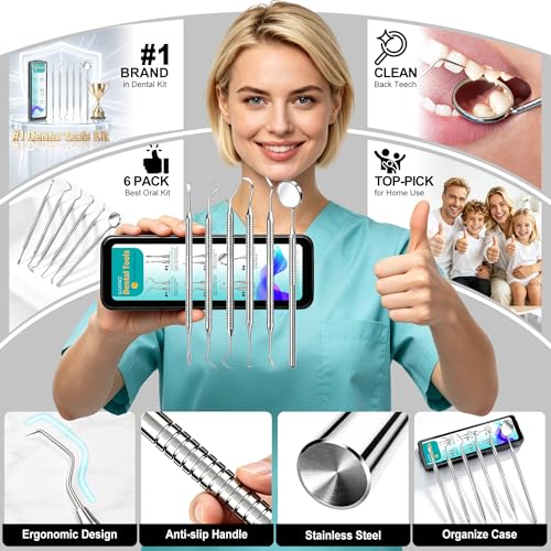CATACC PRO 6-Piece Stainless Steel Dental Pick & Tartar Remover Kit