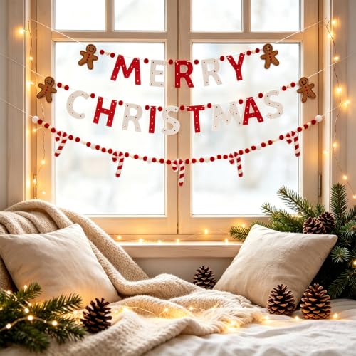 Christmas Gingerbread Man Banner Set - Multi 3 Pack Holiday Decorations with Candy Cane & Merry Christmas Letters