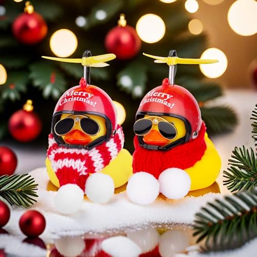 Christmas Rubber Duck Car Ornament with Helmet, Scarf & Sunglasses