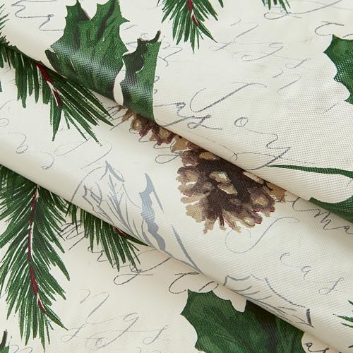 Newbridge Christmas Joyful Holly Vinyl Tablecloth 60 x 102 Inch Rectangular Holiday Decor - Flannel Backing