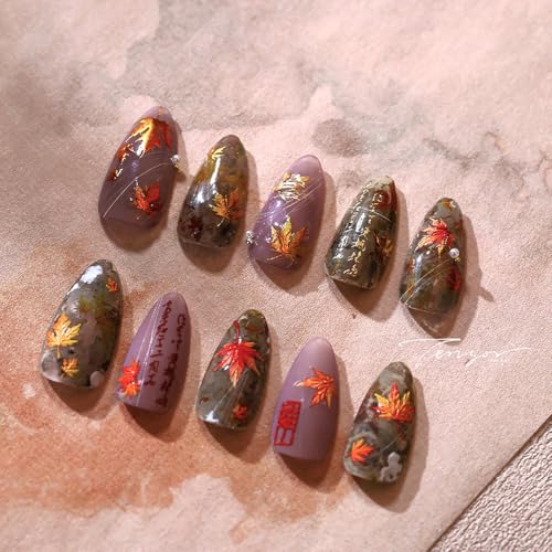 5D Embossed Fall Maple Leaf Nail Art Stickers Self-Adhesive Red Leaves Decals
