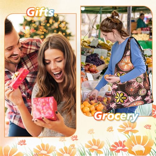 MIAHART Foldable Reusable Grocery Tote Bags - Waterproof Nylon, Cute Floral Design
