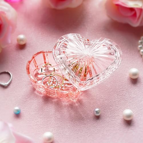KANPURA Pink Glass Heart Jewelry Box with Lid for Rings and Trinkets