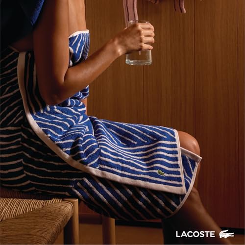 Lacoste Guethary Striped Towel ? 100% Cotton, Reversible Modern Geometric Design, Soft & Absorbent, Durable & Lightweight, Machine Washable ? Light Pink, 30"x54" Bath Towel