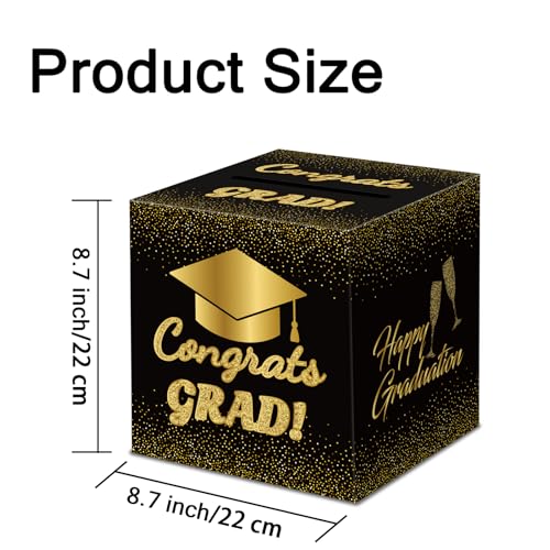 Black Gold Graduation Card Box 2026 - Elegant Party Decoration