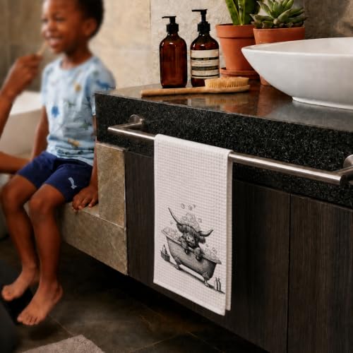 Highland Cow Hand Towels 16x24 in - Rustic Bathroom Decor