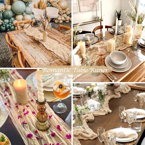 Champagne Gold Boho Cheesecloth Table Runner 120 Inch 3-Pack - Summer Wedding Party Decor
