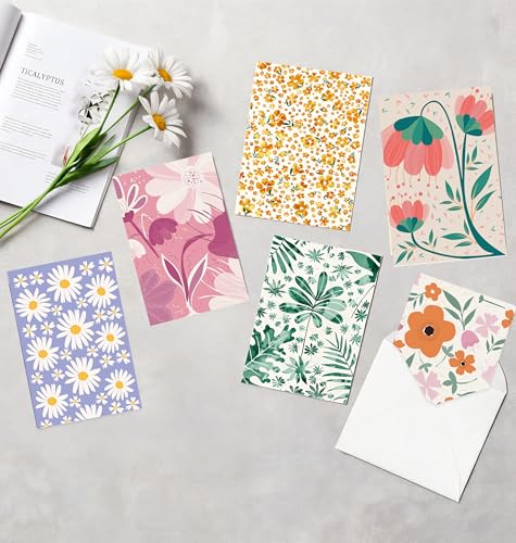 Bright Modern Floral Blank Greeting Cards with Envelopes - 24 Pack