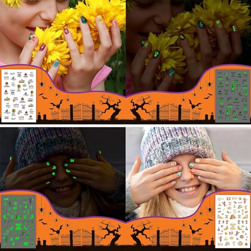280 PCS Glow Halloween Nail Stickers for Kids - DIY Nail Art Decals