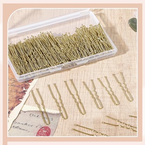 200Pcs Gold U-Shaped Hair Pins Bulk Set with Storage Box for Updos and Buns