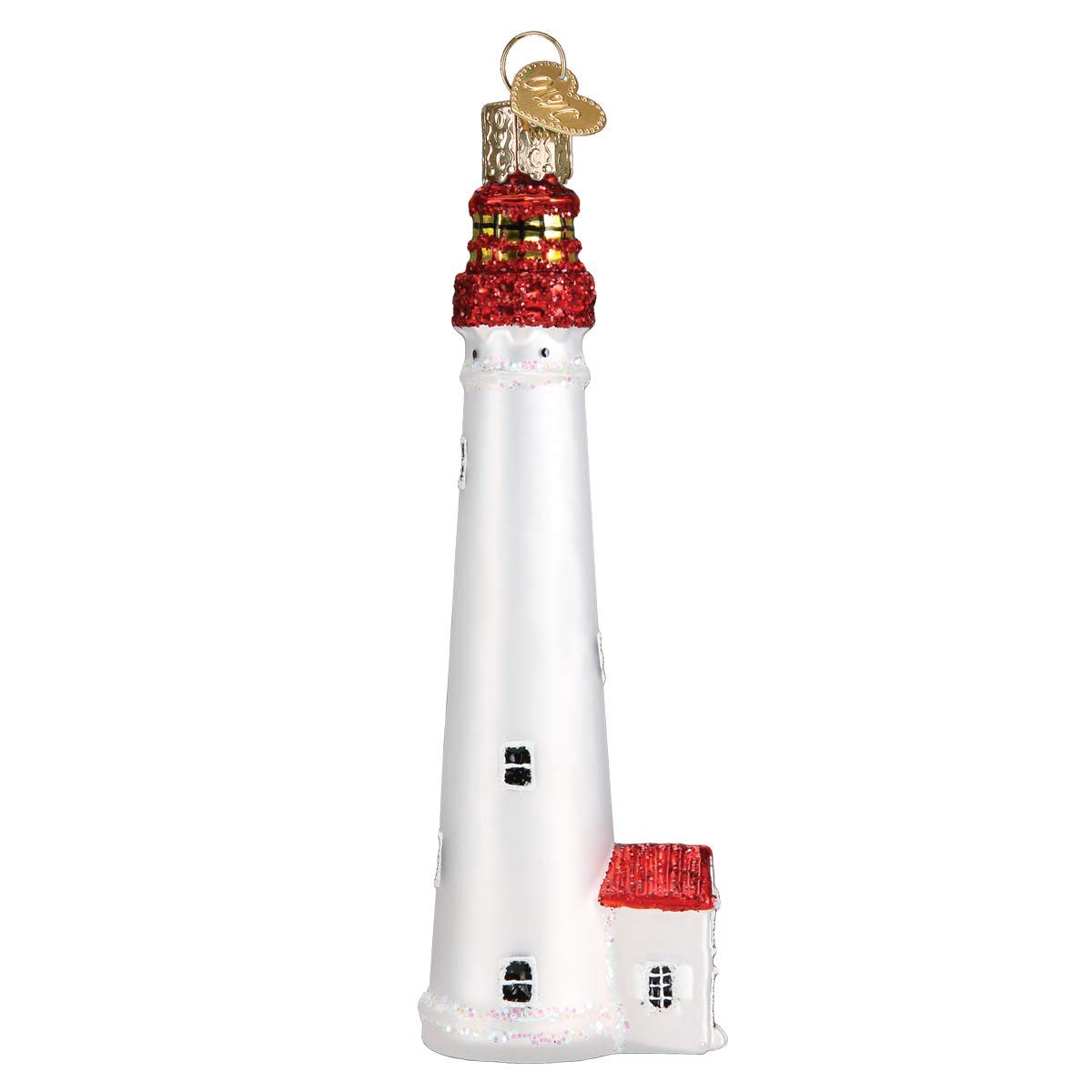Old World Christmas Cape May Lighthouse Glass Blown Ornament for Christmas Tree, Handcrafted Holiday Decoration, Landmark Collection