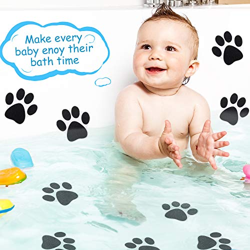 Mudder 20 Pcs Non-Slip Bathtub Paw Stickers - Black Adhesive Shower Treads