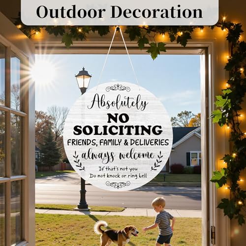 No Soliciting Wood Hanging Sign - Rustic Front Door Decor