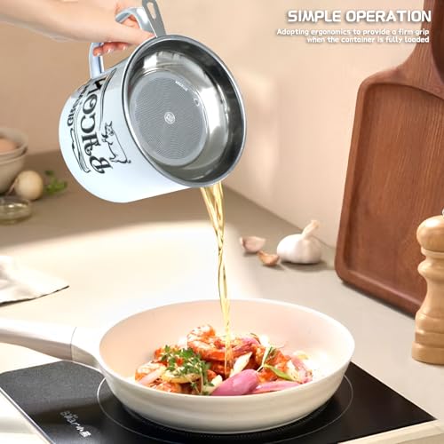 QMET 1.3L Bacon Grease Container with Fine Mesh Strainer - White