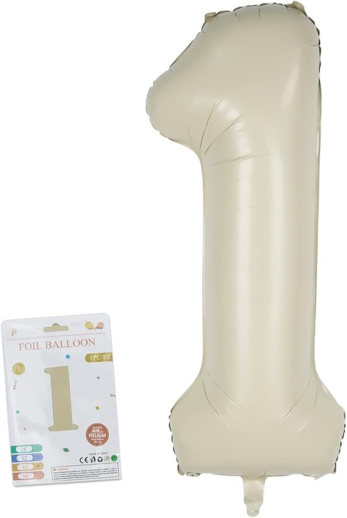 CARGEN 40-Inch Big Number Balloon - Giant Foil Decoration for Birthday Party | Creamy White No. 1