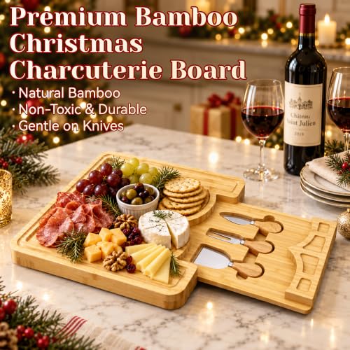 Christmas Nutcracker Charcuterie Board Gift Set with Utensils - Bamboo, 13x13 Inches