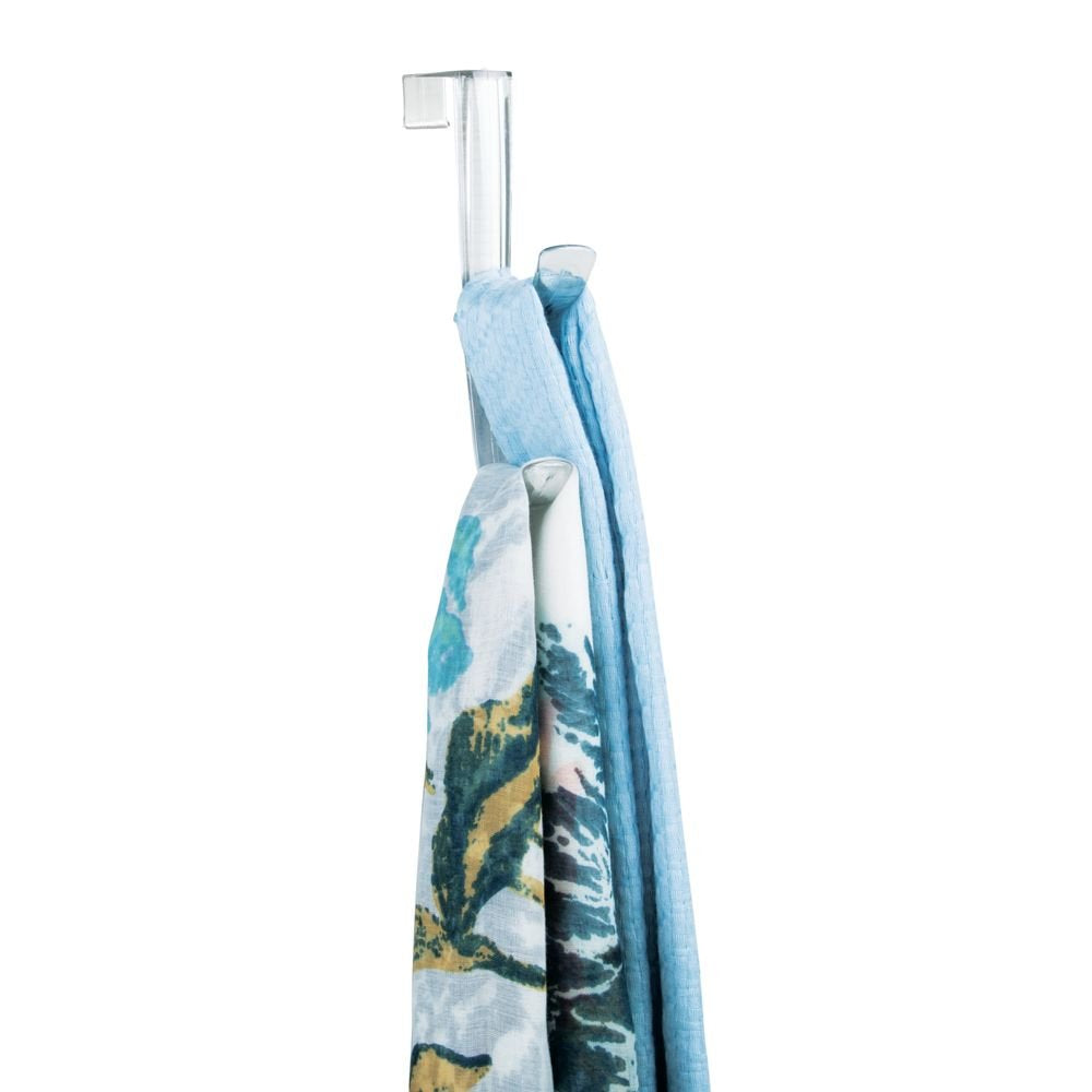 InterDesign Over Door Organizer Hook for Coats, Hats, Robes, Clothes or Towels – Double Hook, Clear, Pack of 3