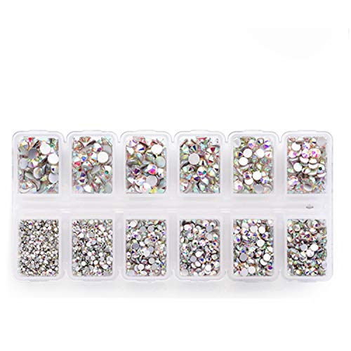 Zealer 1800pcs Crystal AB Nail Rhinestones Flatback Glass Gems Mix Sizes