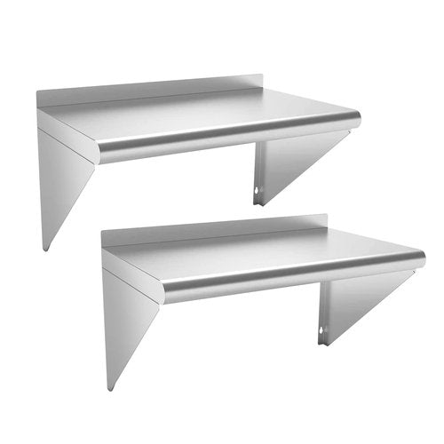 HOCCOT Commercial Stainless Steel Shelf 12 x 24” 2 Pack, Wall Mounted Food Service Storage Rack Shelves, Heavy Duty 250 lb Metal Shelf for Kitchen, Restaurant, Food Truck, Garage, Laundry Room