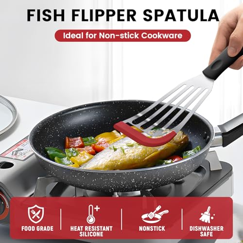 Hoosook Large Silicone Fish Spatula, Flexible Heat-Resistant Nonstick Turner