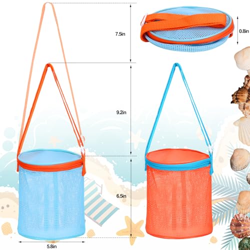 Vodolo Mesh Beach Shell Storage Bucket - 2pcs Seashell Bags for Kids