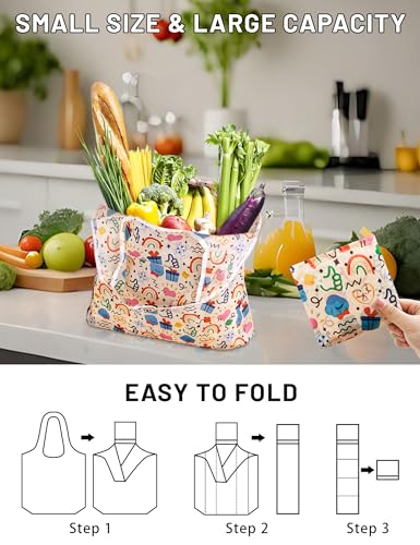 Reusable Grocery Bags 6-Pack Foldable Heavy Duty Waterproof Tote with Handles
