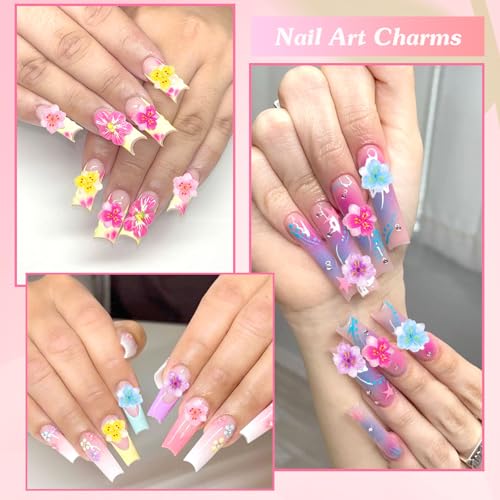 3D Flower Nail Charms with Pearls and Caviar Beads - 100 Pcs