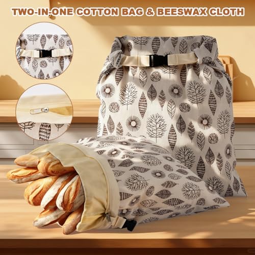 Reusable Beeswax Bread Bags - 2 Pack for Fresh Baked Goods
